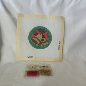 Christmas Bell Handpainted Needlepoint Canvas Lee Mill Hill Beads 3-1/2 in B20